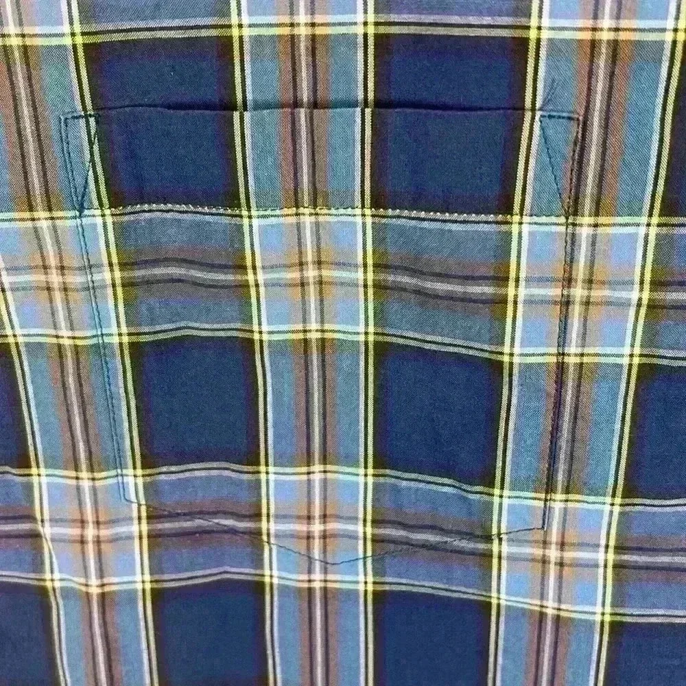 J. Crew Men’s Button-Down Shirt Sz Large Blue/Tan Plaid 100% Cotton